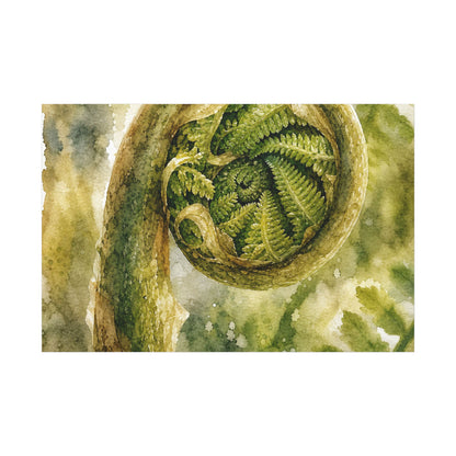 Japandi Fern Unfurling in Dappled | Watercolor Canvas Art
