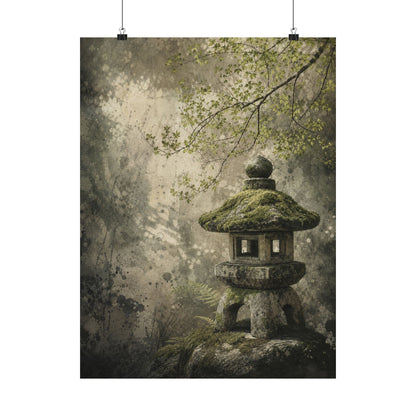 Stone Lantern Texture Wall Art Print | Neutral Japandi Art