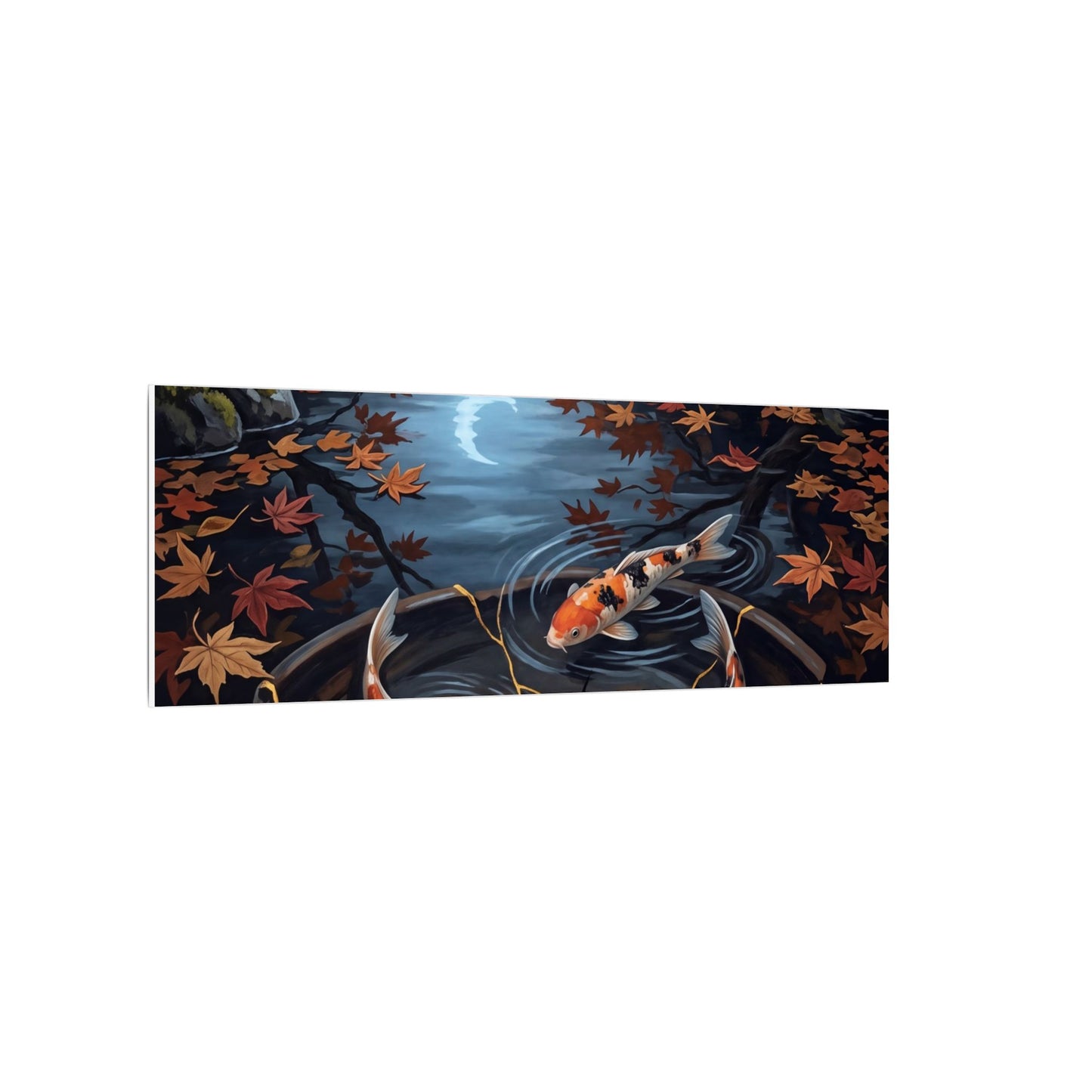 Koi Pond Canvas Art | Autumn Kintsugi Gold Repair Art