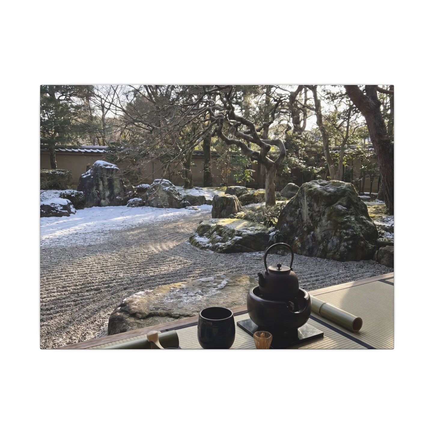 Winter Tea Ceremony Karesansui Canvas Art | Serene Decor