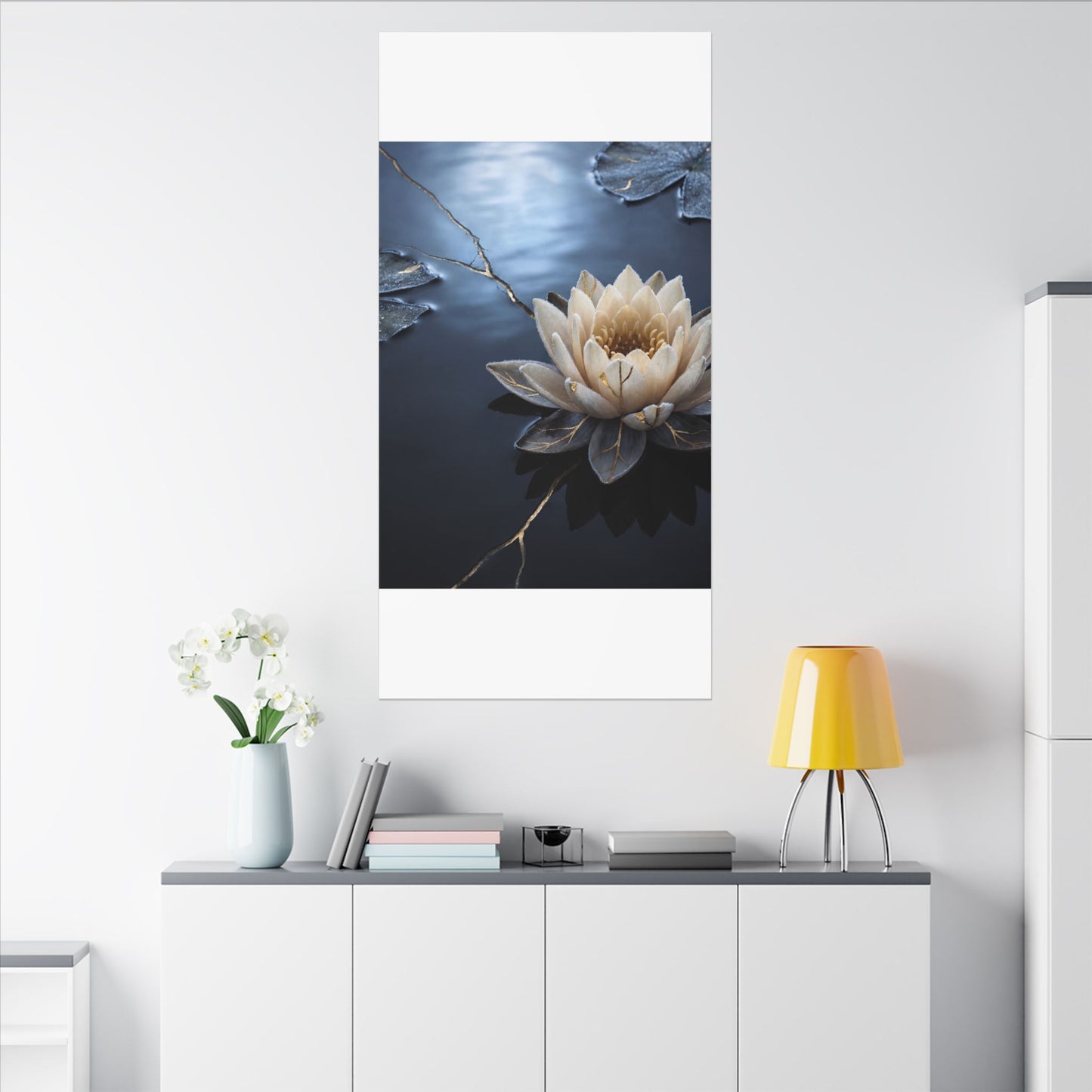 Beautiful Lotus Flower Canvas Art - Gold Vein Kintsugi
