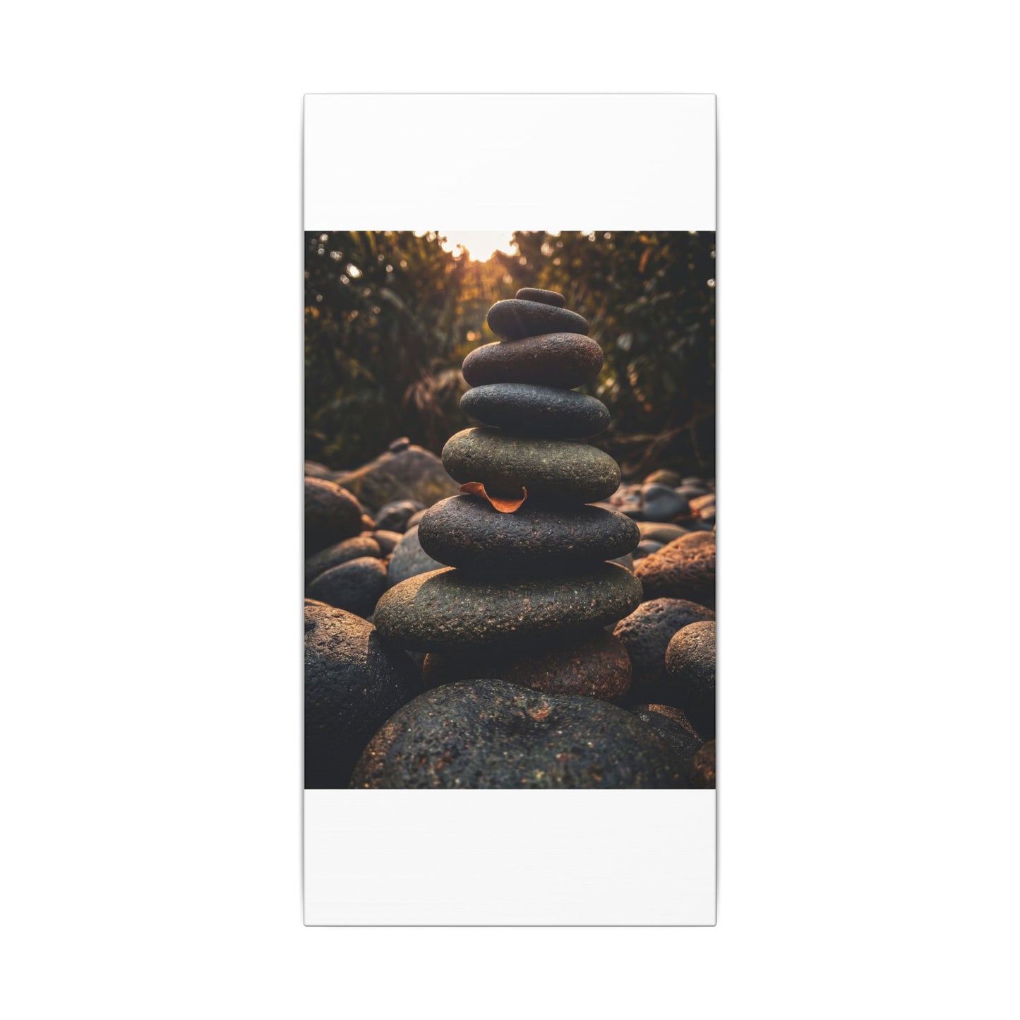 Dark Japandi River Stones in Golden Hour | Moody Minimal Canvas Art