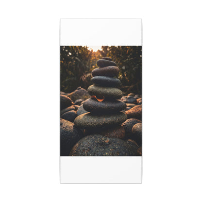Dark Japandi River Stones in Golden Hour | Moody Minimal Canvas Art