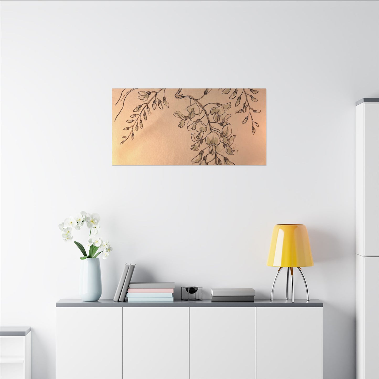 Japandi Wisteria in Candlelight | Minimal Line Canvas Art