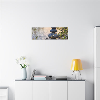 Kintsugi River Stones in Golden Hour | Gold Vein Canvas Art