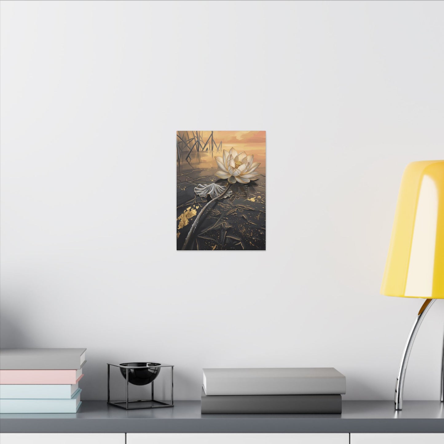 Kintsugi Lotus Flower in Golden Hour | Gold Vein Canvas Art