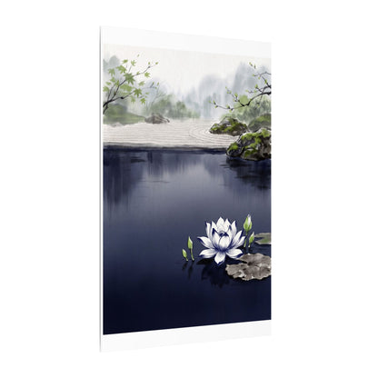 Lotus Flower Karesansui Canvas Art | Tranquil Zen Art
