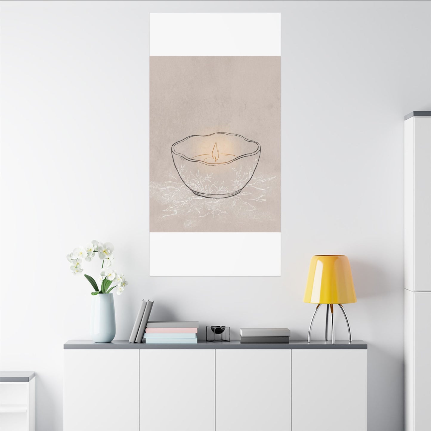 Ceramic Bowl Minimal Line Canvas Art | Neutral Japandi Art