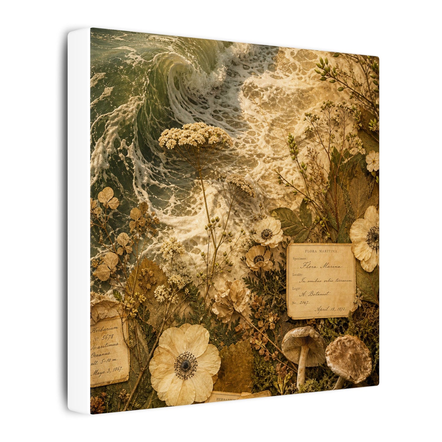 Spring Ocean Wave Herbarium Canvas Art | Nostalgic Decor