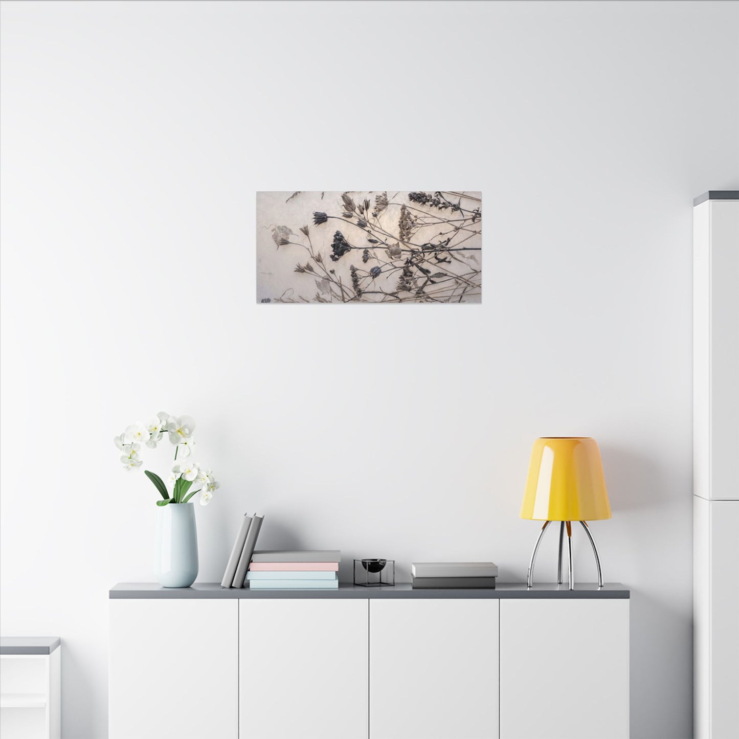 Elegant Dried Flowers Canvas Art - Japanese Pattern Japandi