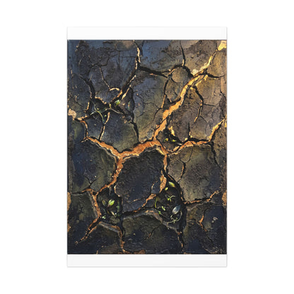 Cracked Earth Spring Canvas Art | Dark Japandi Atmospheric Design