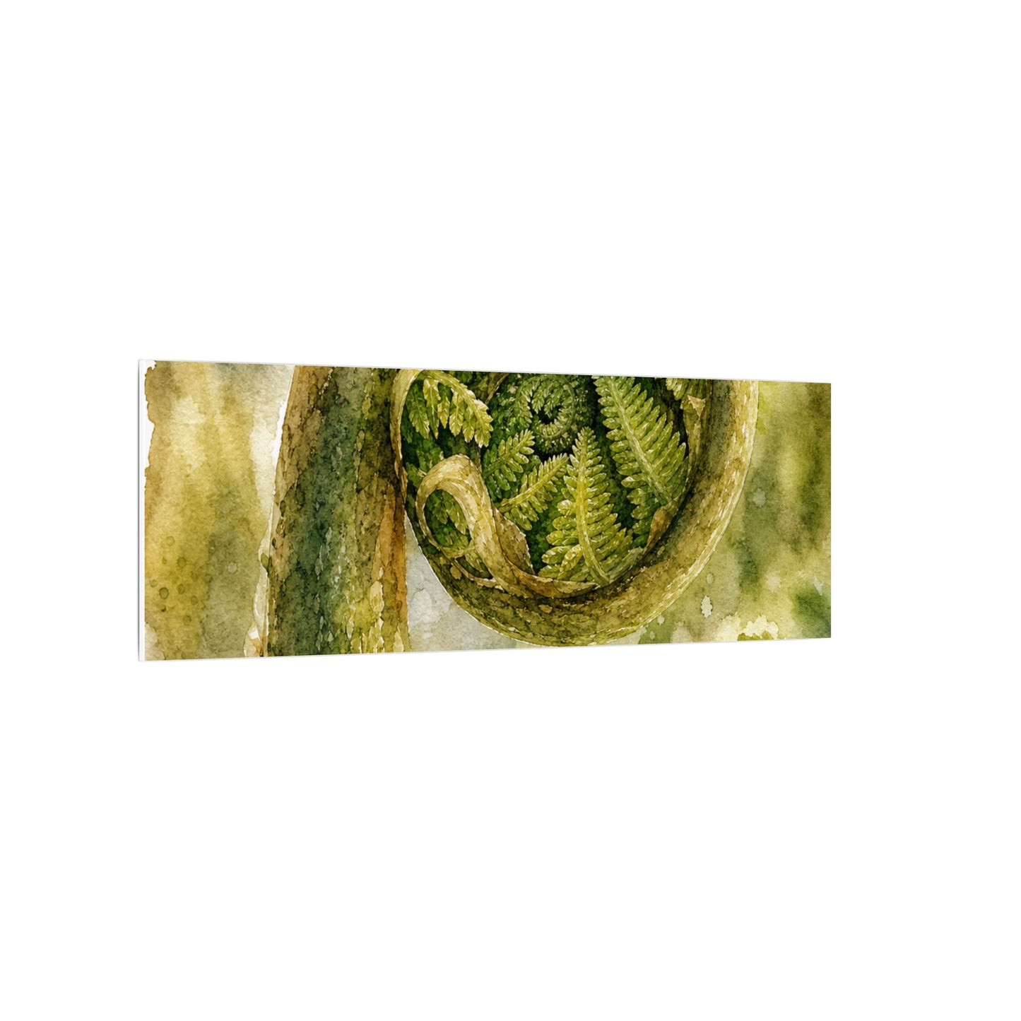 Japandi Fern Unfurling in Dappled | Watercolor Canvas Art