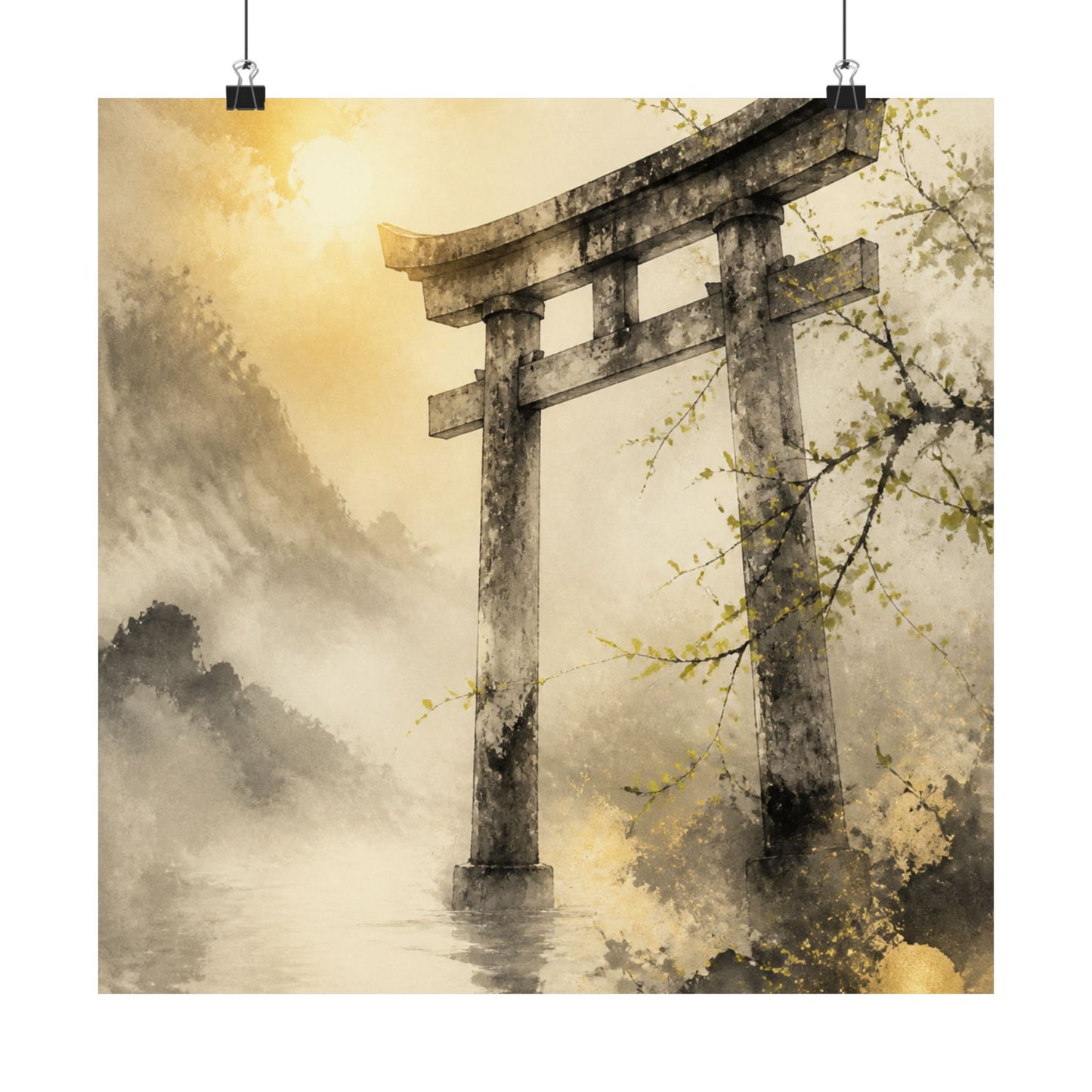 Torii Gate Wall Art Print | Spring Zen Sumi E Art