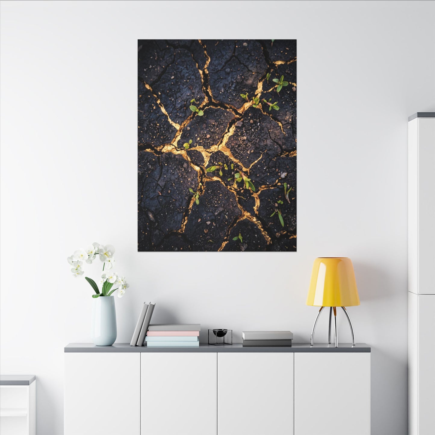 Spring Cracked Earth Crackle Gold Canvas Art | Healing Decor
