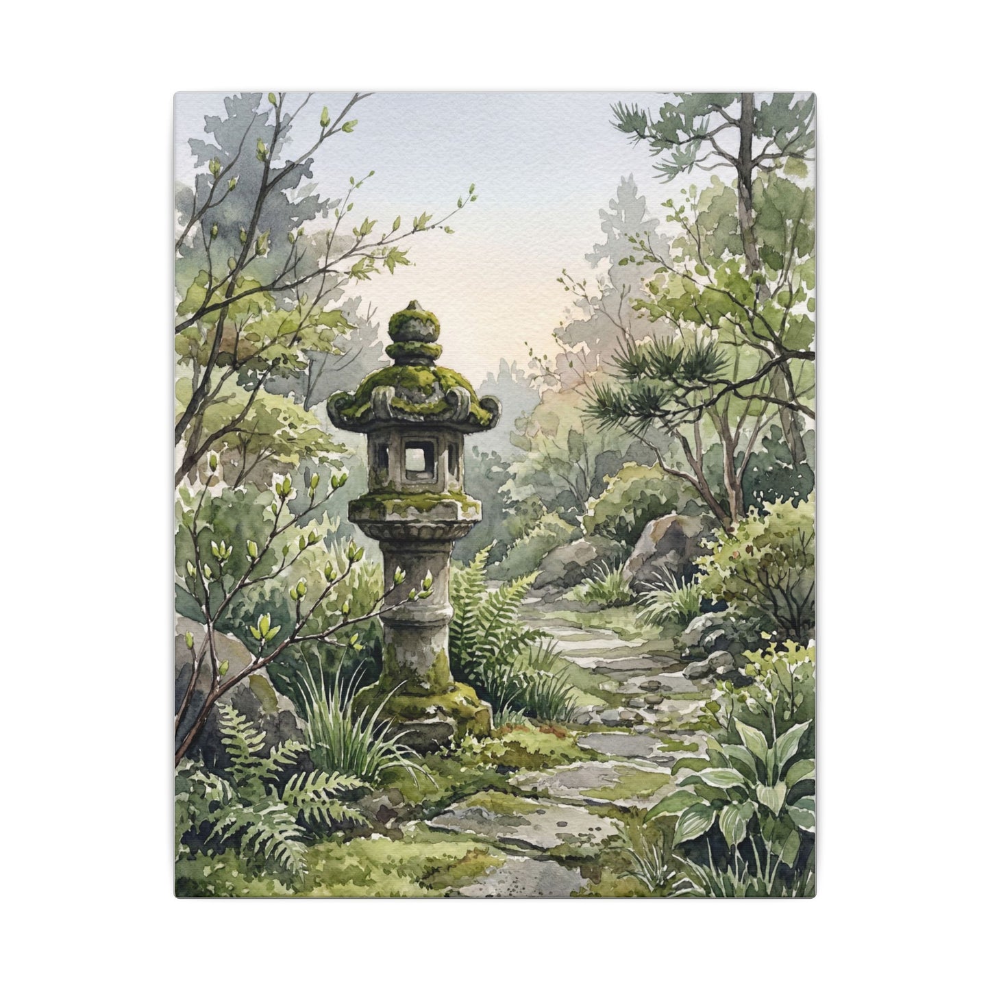 Neutral Stone Lantern Canvas Art - Watercolor Japandi