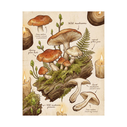 Spring Wild Mushrooms Forest Whimsy Wall Art Print | Rustic Decor