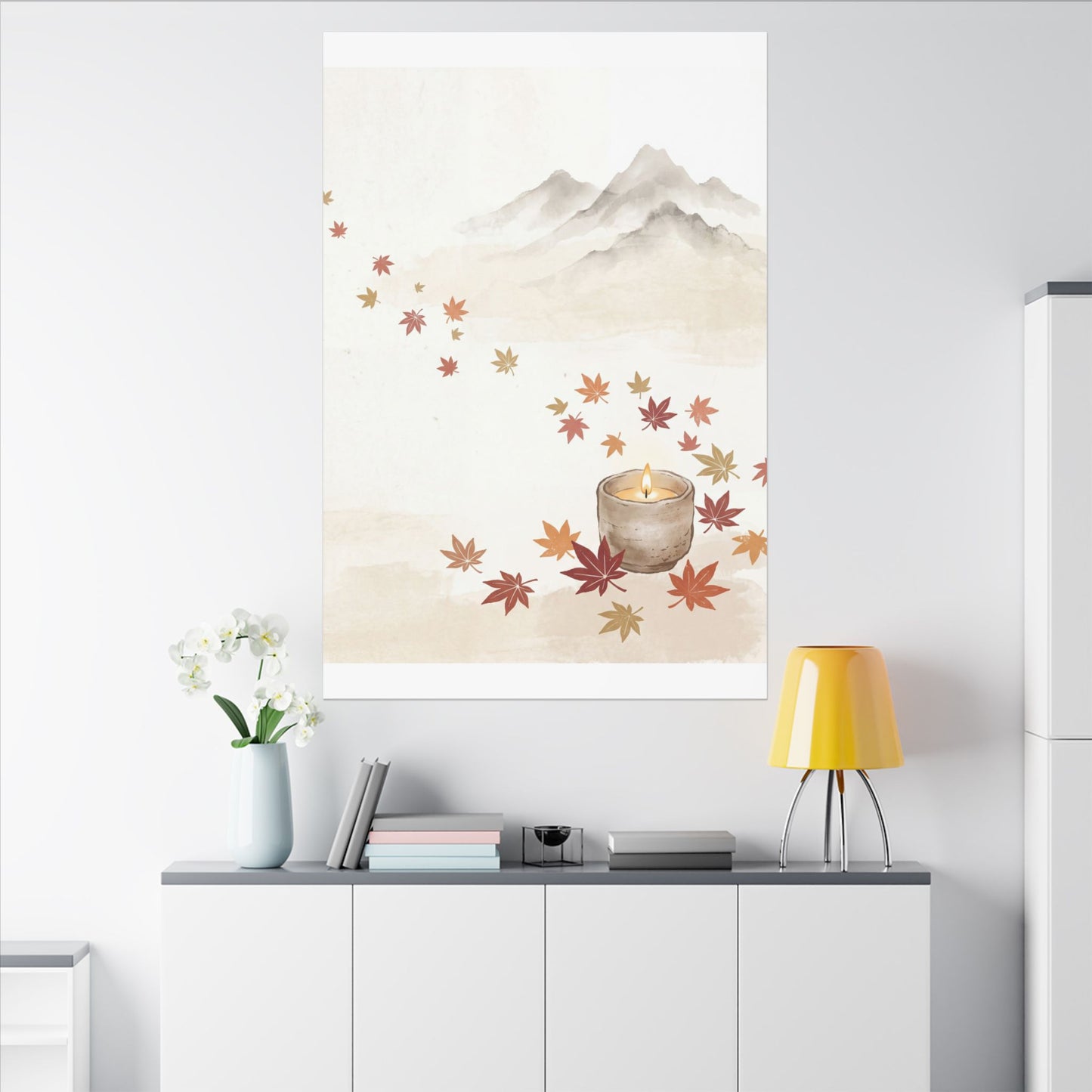 Earthy Mountain Mist Canvas Art - Japanese Pattern Japandi