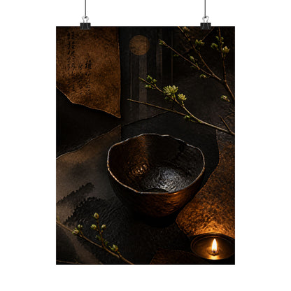 Moody Ceramic Bowl Wall Art Print - Shadow Zen Dark Japandi