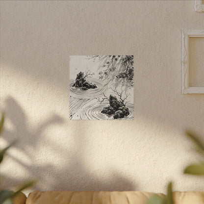 Rock Garden Canvas Art | Winter Zen Sumi E Art