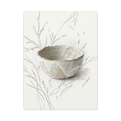 Neutral Ceramic Bowl Canvas Art - Minimal Line Japandi