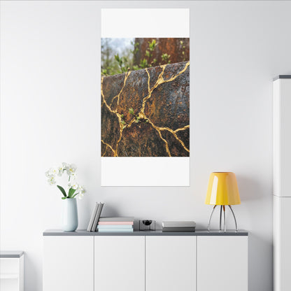 Mono No Aware Rust Patina Canvas Art - Kintsugi Gold Repair