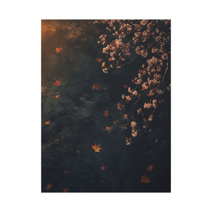 Golden Hour Cherry Blossom Canvas Art - Dark Japandi Kanso