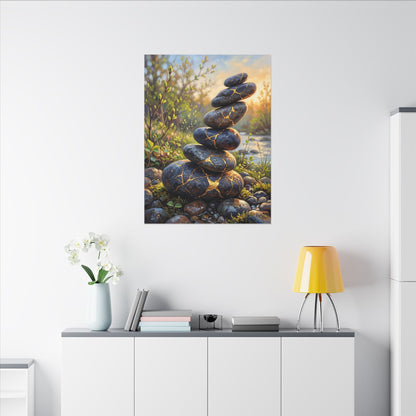Spring River Stones Gold Repair Canvas Art | Healing Decor