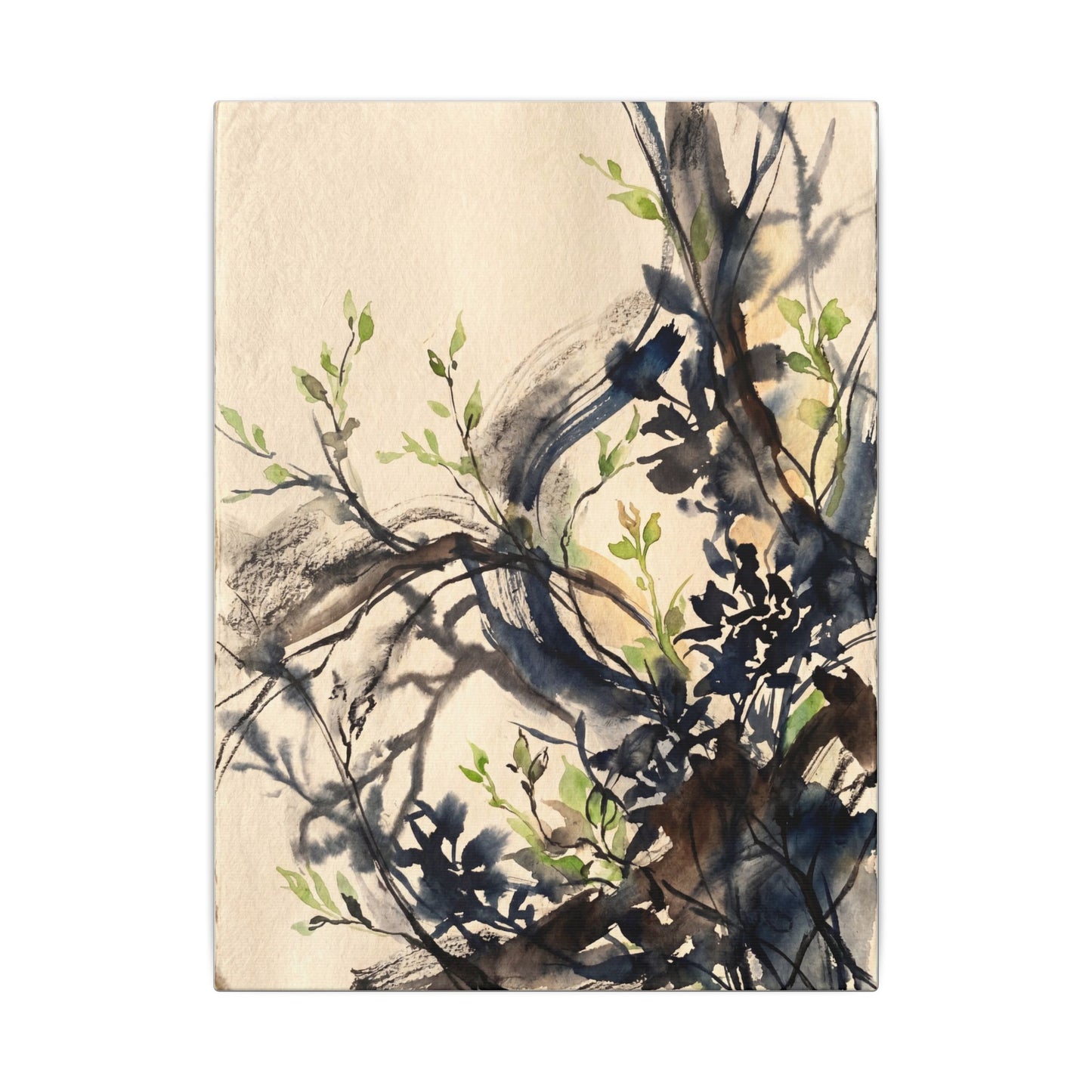 Ma Shadow Play Canvas Art - Dark Japandi Charcoal Ink