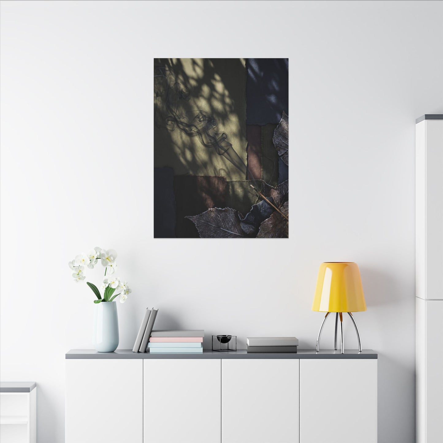 Ma Incense Smoke Canvas Art - Dark Japandi Dark Texture