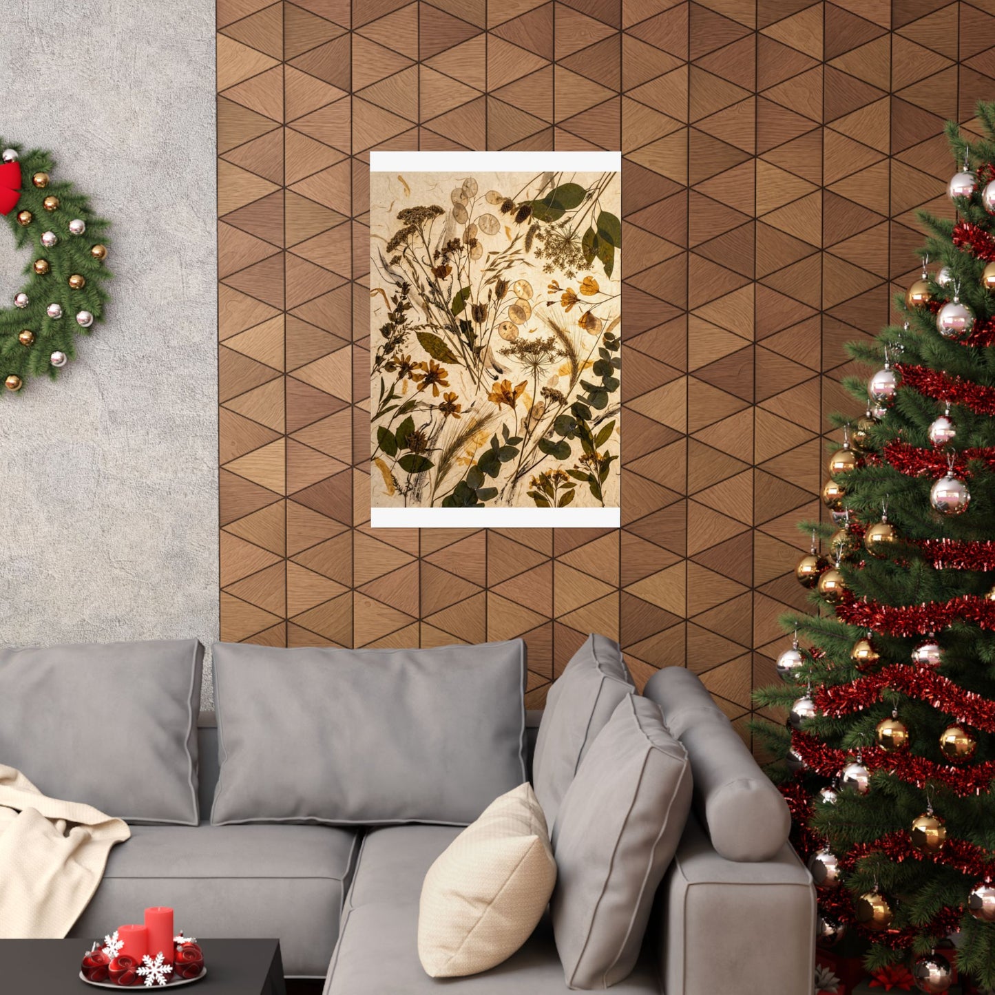Dried Flowers Japanese Pattern Wall Art Print | Cozy Japandi Art