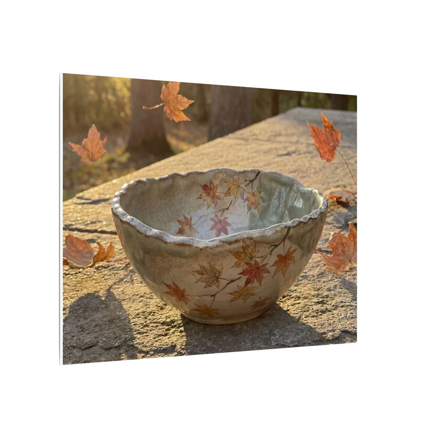 Japandi Ceramic Bowl in Golden Hour | Japanese Pattern Canvas Art
