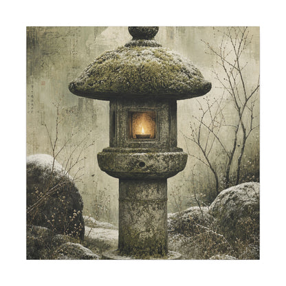 Stone Lantern Winter Canvas Art | Japandi Neutral Design