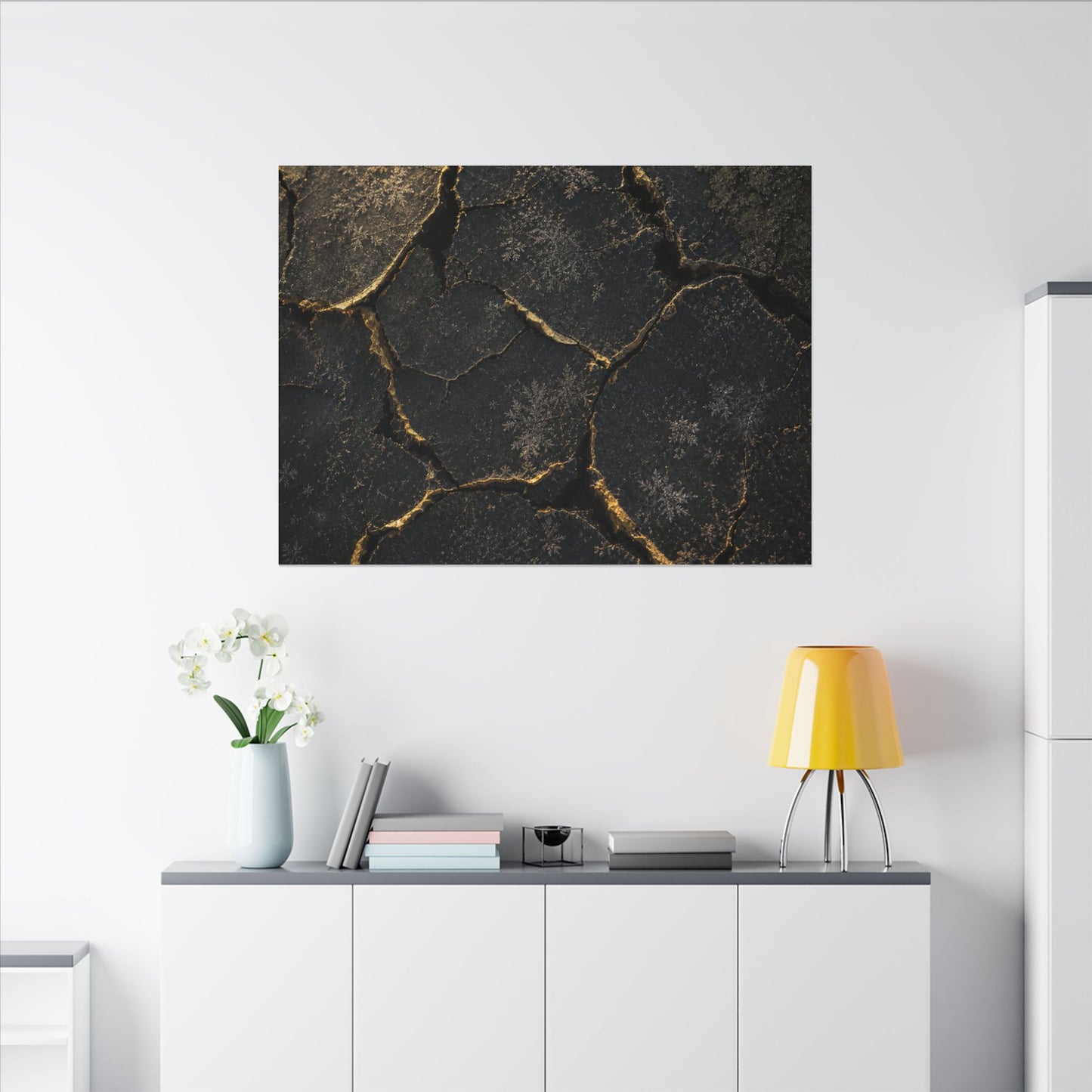 Cracked Earth Canvas Art | Winter Dark Japandi Shadow Zen Art