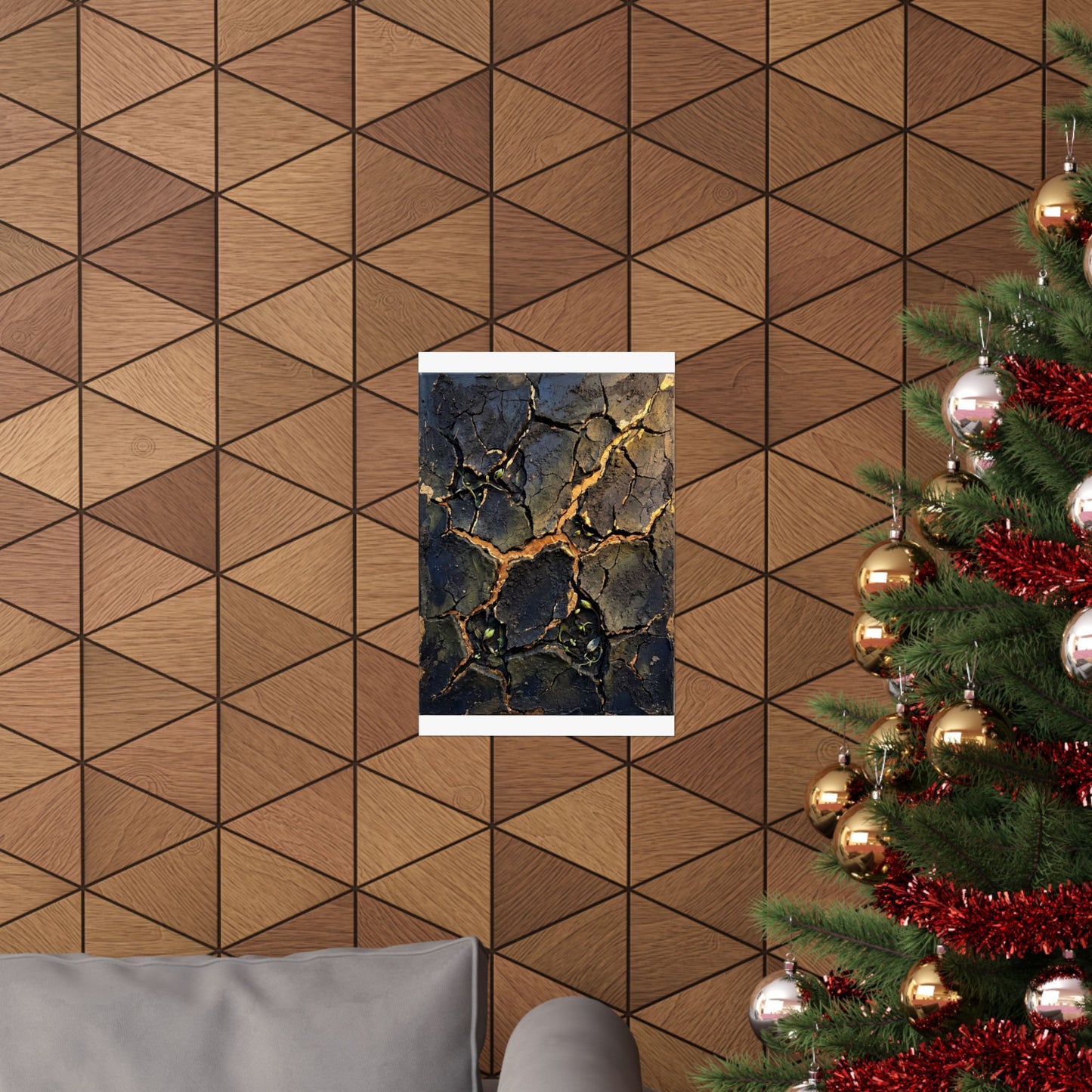 Cracked Earth Dark Texture Wall Art Print | Sophisticated Dark Japandi Art