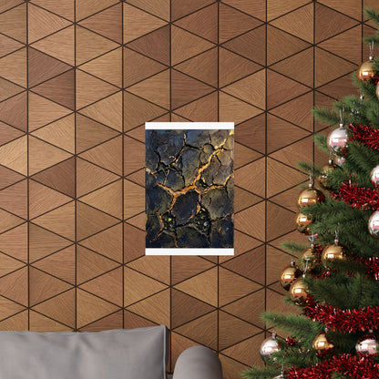 Cracked Earth Dark Texture Wall Art Print | Sophisticated Dark Japandi Art