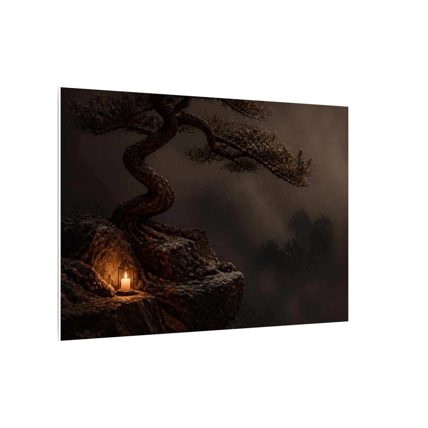 Pine Tree Shadow Zen Canvas Art | Luxurious Dark Japandi Art