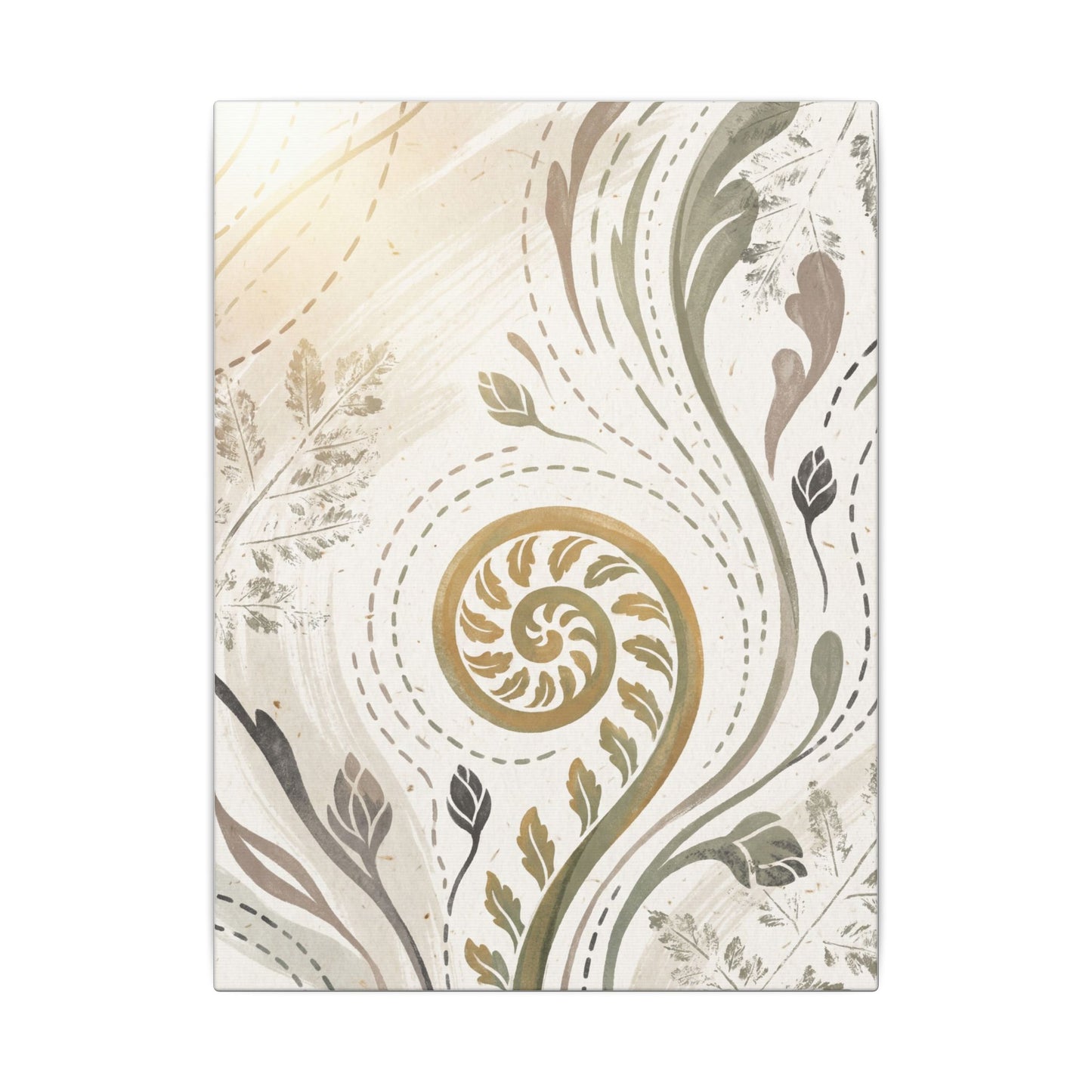 Japandi Fern Unfurling in Golden Hour | Japanese Pattern Canvas Art