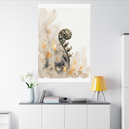 Fern Unfurling Watercolor Canvas Art | Earthy Japandi Art