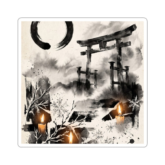 Winter Torii Gate Enso Sticker | Contemplative Decor Art Print
