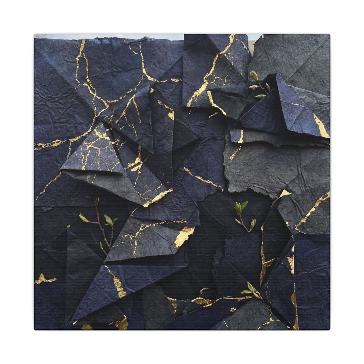 Beautiful Paper Fold Canvas Art - Crackle Gold Kintsugi