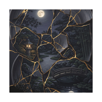 Kintsugi Moonlit Garden in Golden Hour | Gold Repair Canvas Art