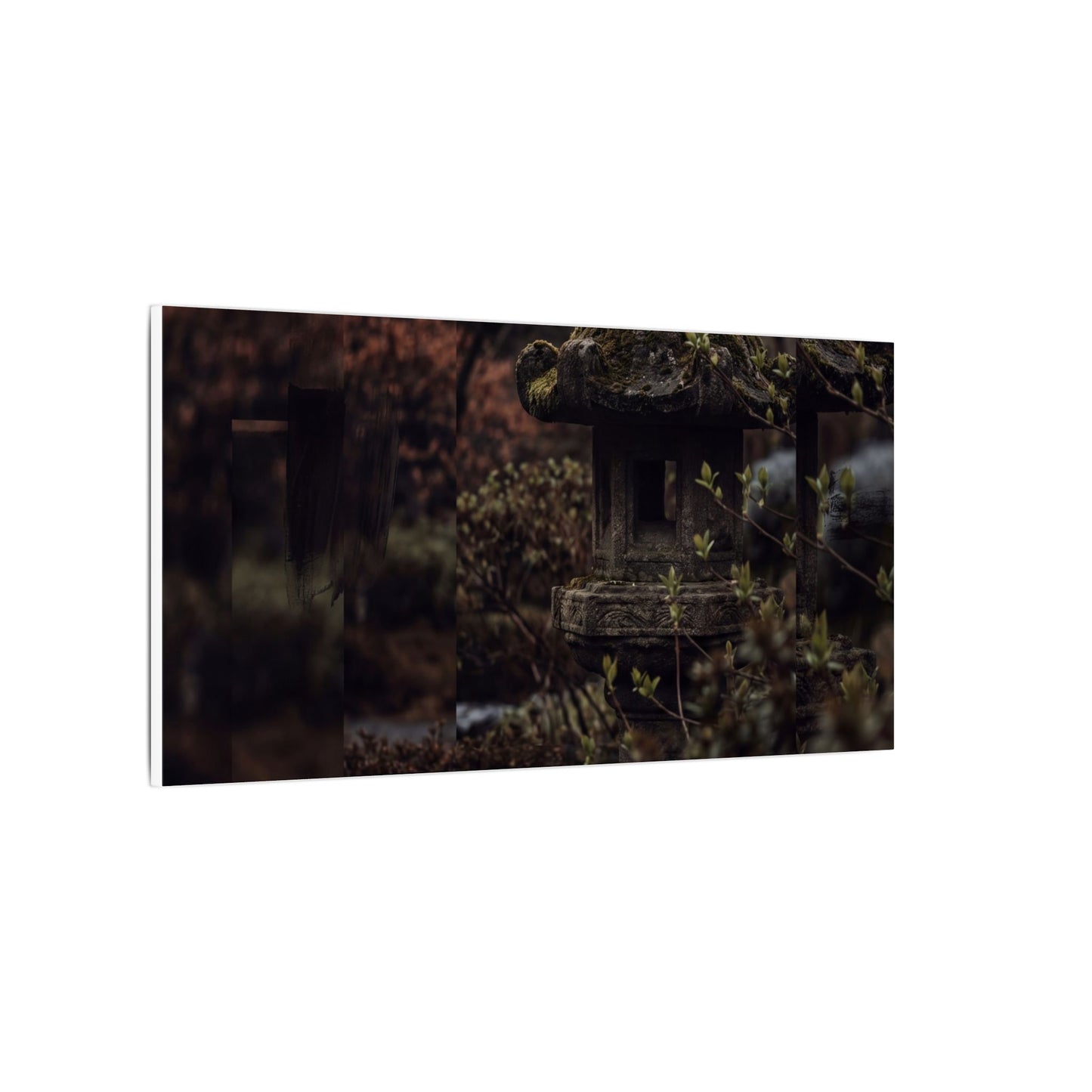 Stone Lantern Spring Canvas Art | Dark Japandi Bold Design
