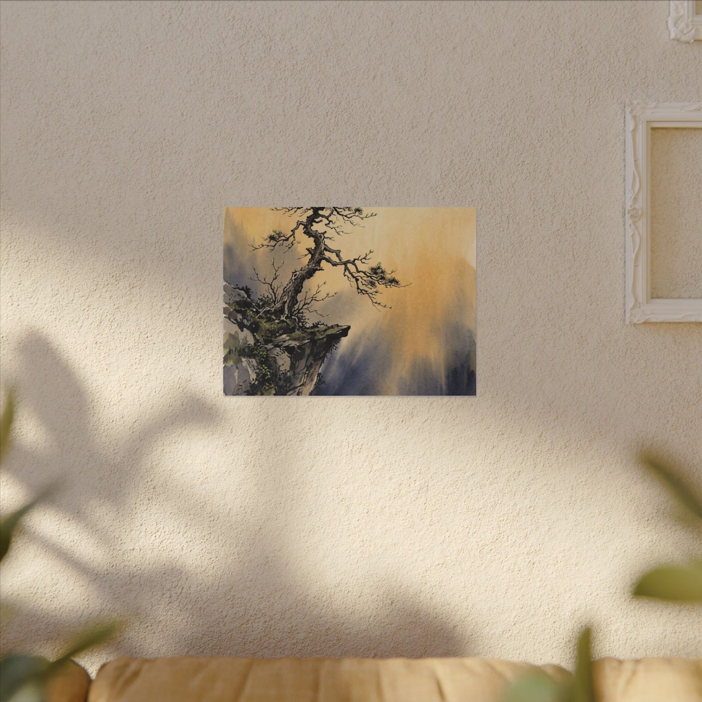 Zen Pine Tree in Golden Hour | Sumi E Canvas Art
