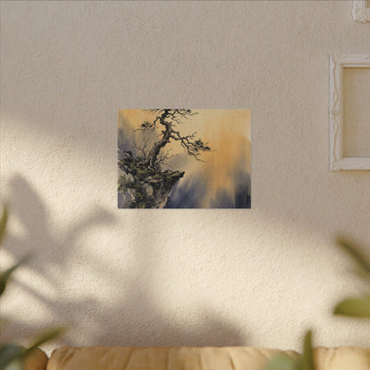 Zen Pine Tree in Golden Hour | Sumi E Canvas Art