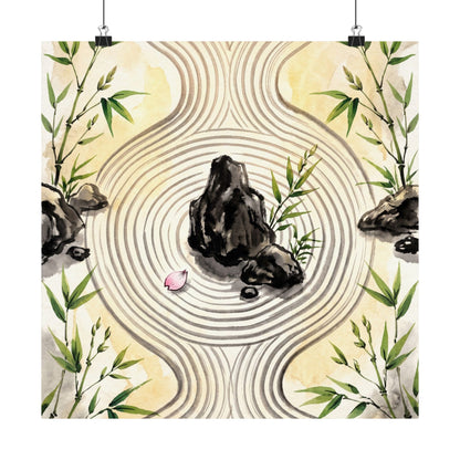 Serene Rock Garden Wall Art Print - Sumi E Zen