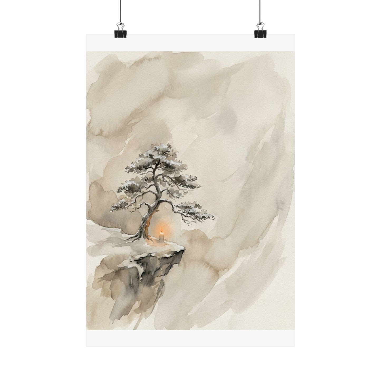 Warm Pine Tree Wall Art Print - Watercolor Japandi