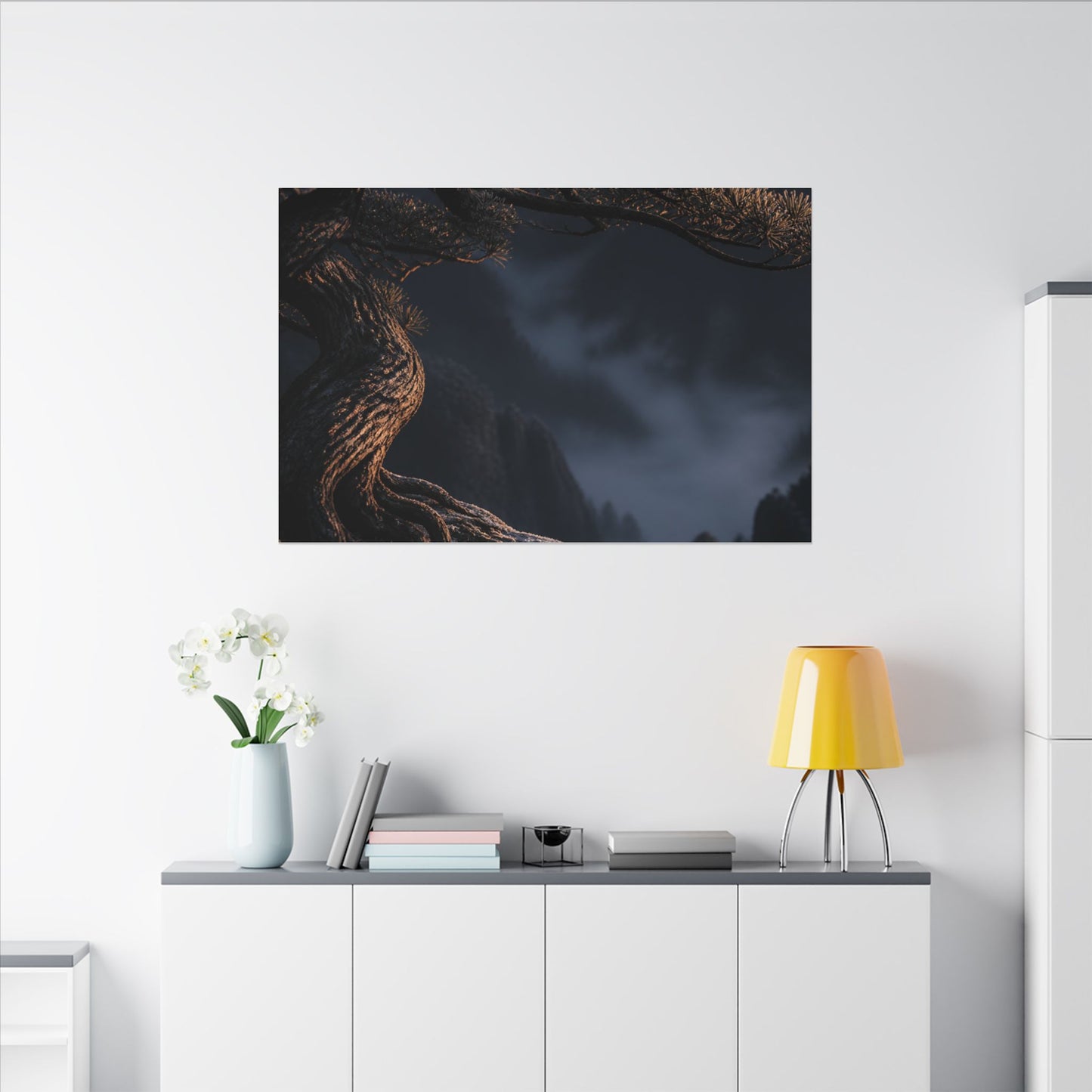 Bold Pine Tree Canvas Art - Shadow Zen Dark Japandi