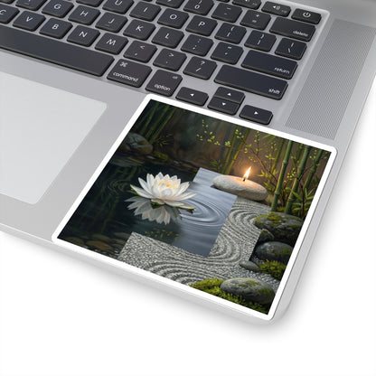 Lotus Flower Karesansui Sticker | Peaceful Zen Art Art Print