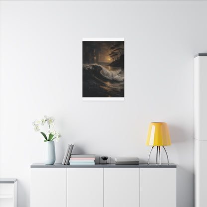 Ocean Wave Dark Texture Canvas Art | Bold Dark Japandi Art