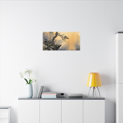 Zen Pine Tree in Golden Hour | Sumi E Canvas Art